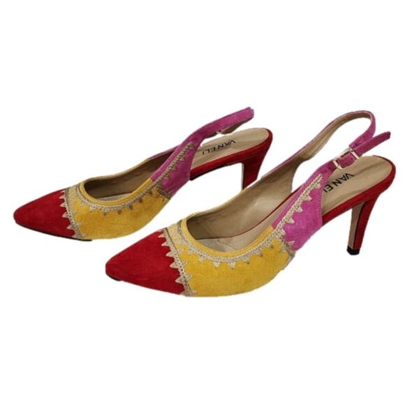 Vaneli Slingback‎ Pointed Toe Heels Suede Leather Red Yellow Pink 11 nARROW - Picture 3 of 11